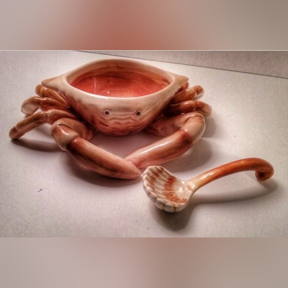 Fitz and Floyd Ceramic Crab Server with Spoon NWT